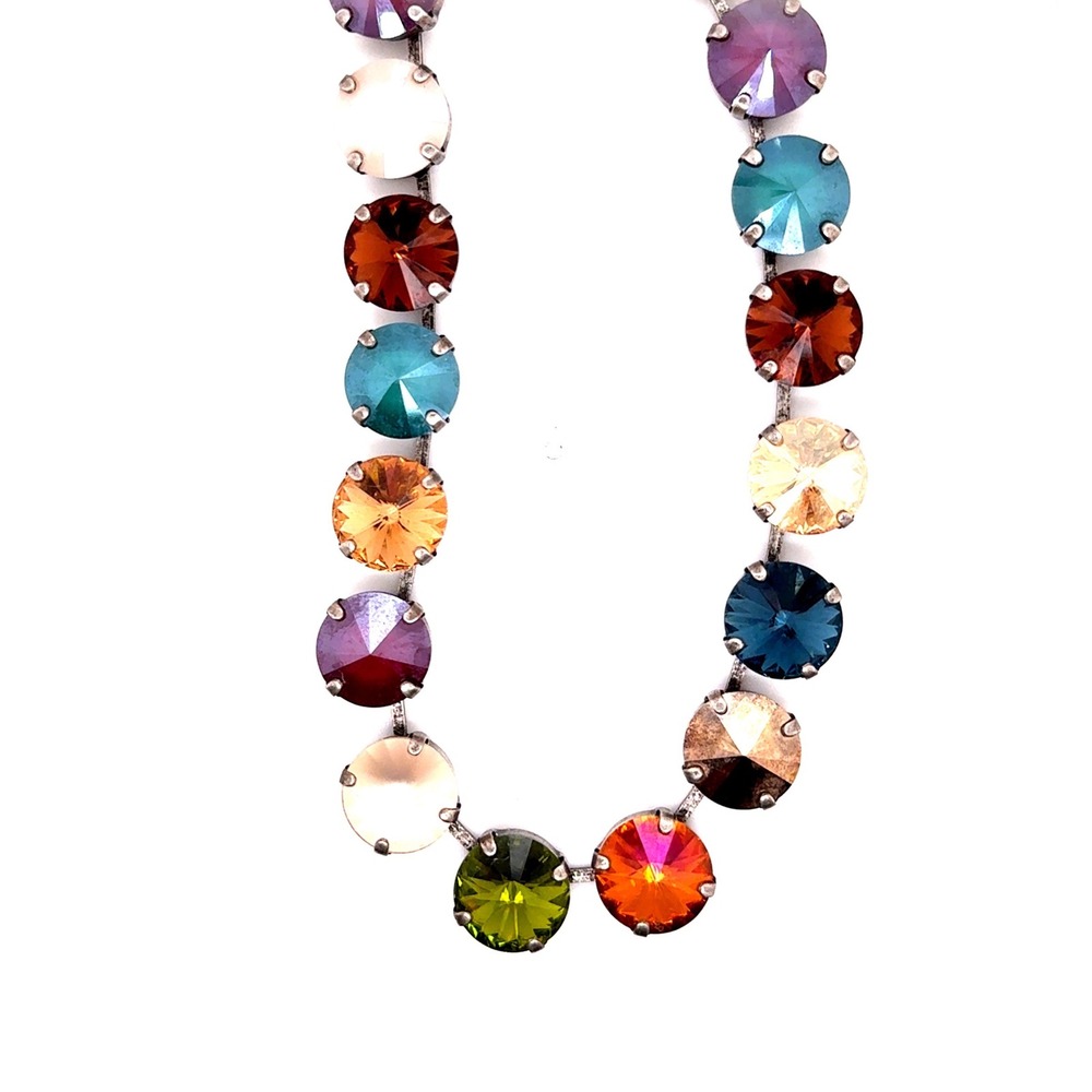 Lanna Jaynes Multi Color Crystal Riviere Necklace Silver Tone Adjustable 16-19in